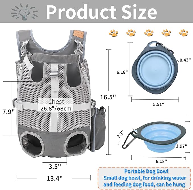 Dog Carrier Backpack - Legs Out Front Facing Pet Carrier Backpack for Small Medium Dogs, Hands-Free Dog Front Carrier, Easy-fit Adjustable Dog Carrying Backpack for Walking Hiking Bike and Motorcycle