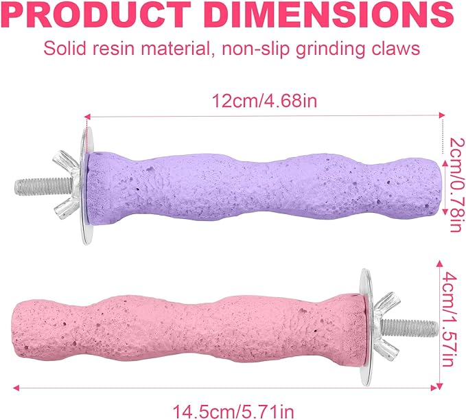 2pcs Bird Beak Grinding Stone, Resin Anti-Slip Beak Grinder Stone Bird Nail Trimming Claw Trimmer Perches Parrot Cage Stand Toys for Budgie Cockatiel Conure Parakeet Cage Accessories (Pink, Purple)