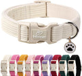 Cute Corduroy Dog Collar - White Adjustable Dog Collars for Large Dogs 50-80lbs, Fade-Proof with Secure Snap & Little Charm, Christmas Birthday Gift, L