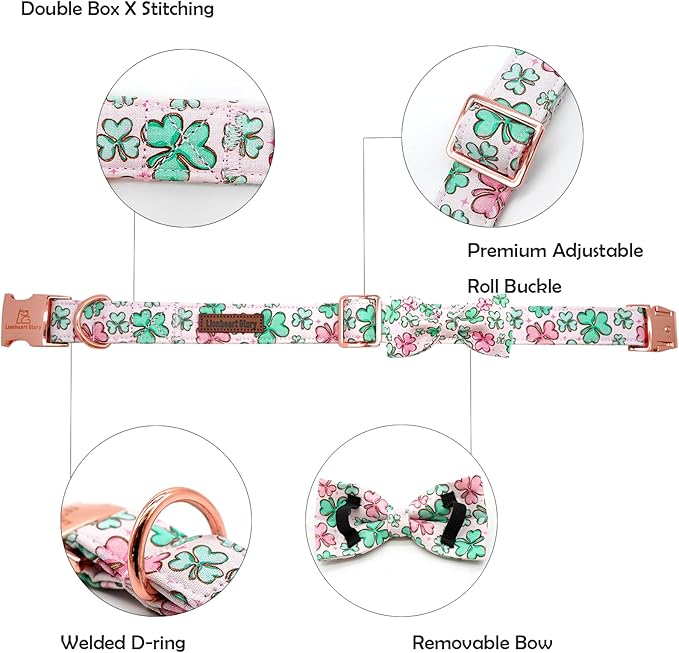 Lionheart glory Dog Bow Collar St. Patrick's Day Dog Collar for X-Small Dogs, Adjustable Green Collars Lucky Clover Shamrock Dog Collar with Bowtie Puppy Collar Bows