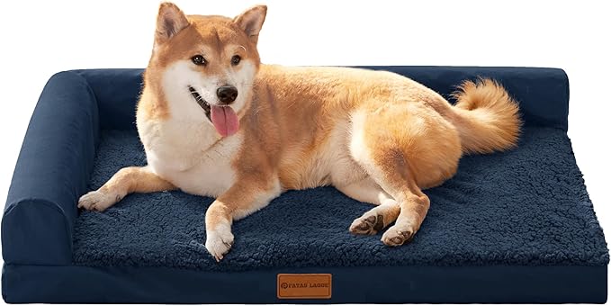 Patas Lague Orthopedic Dog Bed Medium Size Dog 30''X20'', Waterproof L Bolster Medium Pet Sofa Beds with Removable Washable Cover, Soft Comfortable Pet Couch Crate Mat with Nonskid Bottom, Navy Blue