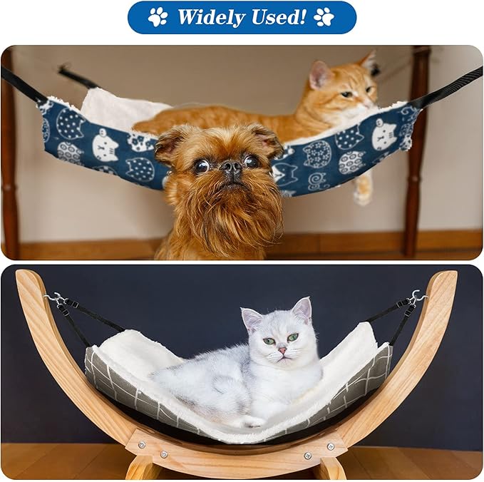 Jetec 2 Pack Cat Hammock for Cage, Catio Accessories Reversible Soft Cats Bed with Adjustable Straps and Hooks Double-Sided Linen and Fleece Hanging Hammock for Cats, Kitten(Cat and Plaid,S)