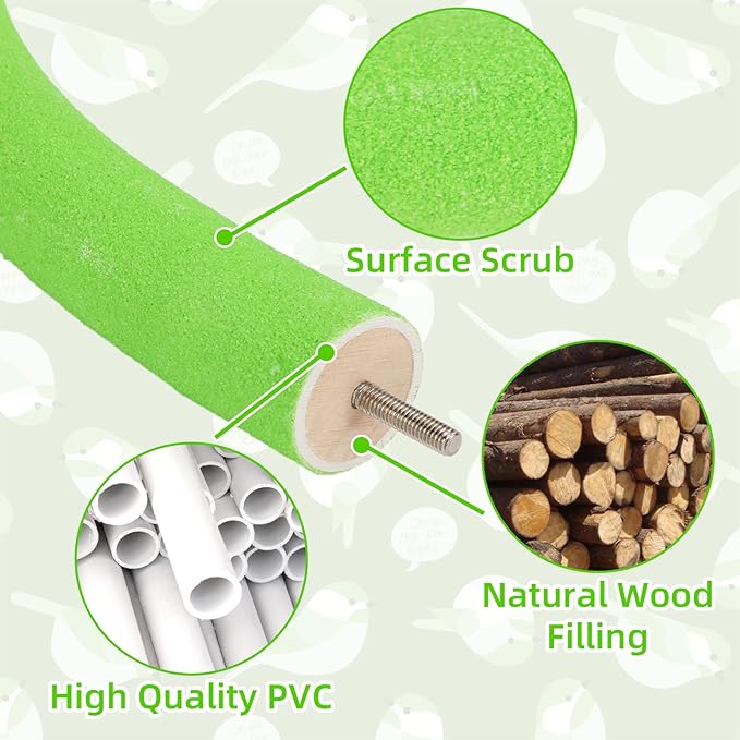 Rypet Parrot Perch Stand Toy Used for Cage Corner for Paw Grinding Clean Stick Exercise, Rough-Surfaced Quartz Bird Perch Standing Cage Accessorie for for Small Parakeets Cockatiel Conures (Green S)