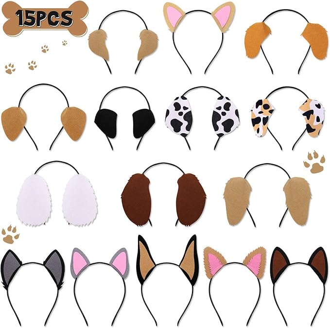 CiyvoLyeen Puppy Dog, Farm Animals Ear Headbands, for Birthday Party Decoration, Zoo Farmhouse Birthday Party Favors Supplies