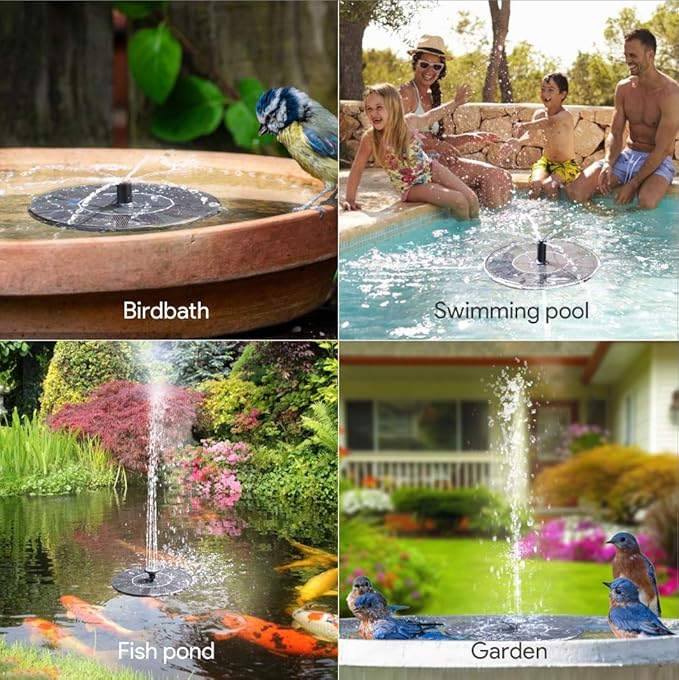Solar Fountain Water Pump for Bird Bath, Floating Solar Powered Water Fountain Pump for Bird Bath, Garden, Pond, Pool, Outdoor (1.4W)