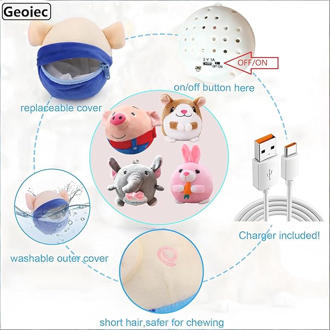 Interactive Dog Toys,Active Moving Pet Plush Toy with Recording and Music Modes,Jumping Squeaky Song shaking Interactive Dog Ball,Rechargeable Dog Toys to Keep Them Busy,Animal Plush Pet Toy(Elephant)