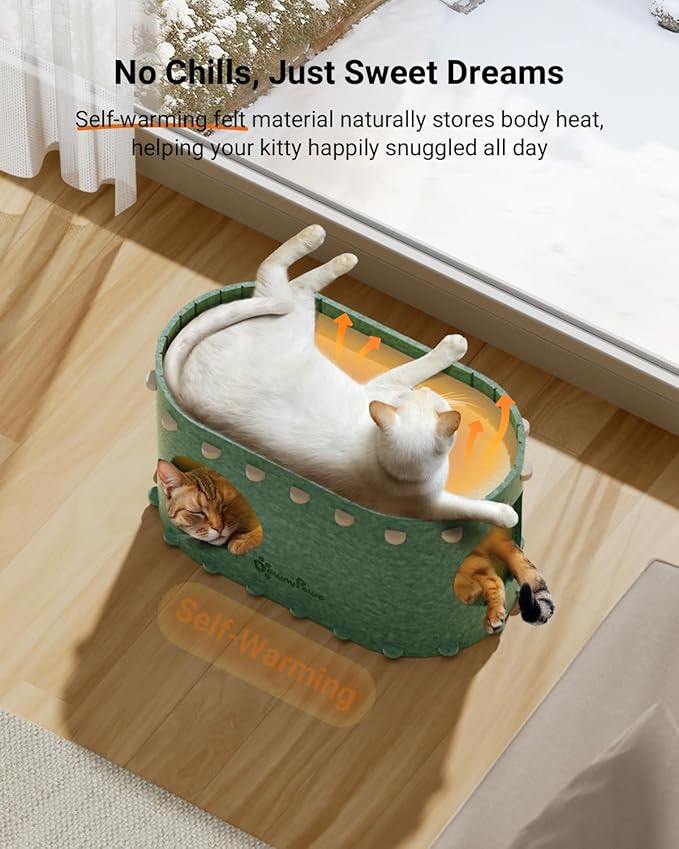 DownyPaws Cat House for Indoor Cats, Cat Bed Cave for Multiple & Large Cats Up to 22 Lbs, Scratch Resistant Peekaboo Cat Caves, Foldable Tunnel Enclosed Bed, PeekaPurr, Forest