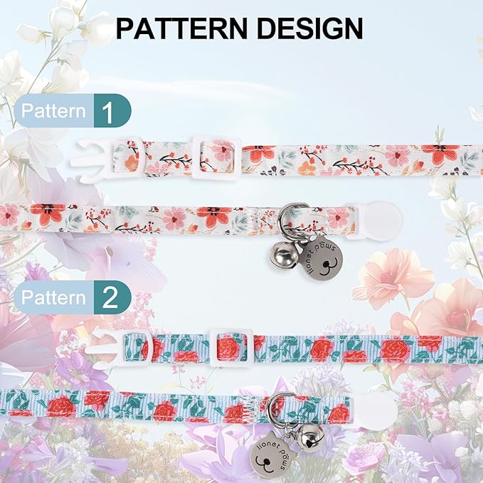 Lionet Paws 2pcs Pack Cotton Cat Collar,Breakaway Buckle with Rose Coreopsis and Brand Pendant Cute Adjustable Cat Kitten Collar,Ideal for Girl Cats