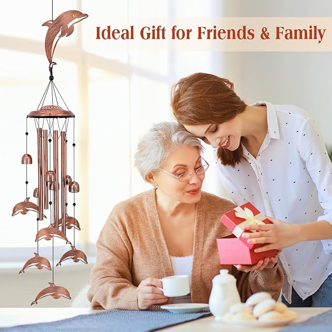 Dolphin Wind Chimes for Outside,Dolphin Gifts for Women/Men/Sympathy Gift/Memorial Gifts/Birthday Festival Metal windchimes Outdoors/Indoors,Patio,Garden Decor,Home,Porch,Yard