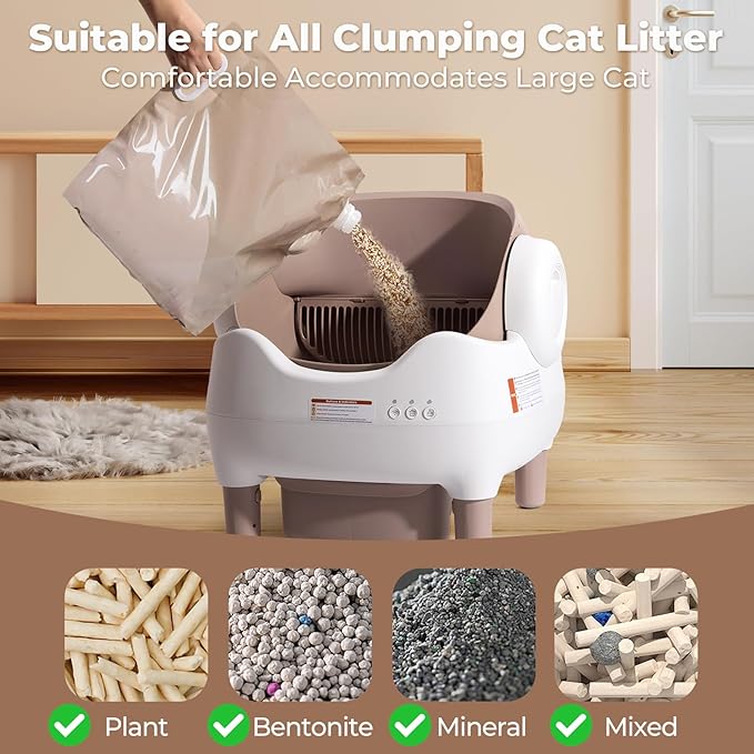 Automatic Litter Box Open Top: Self Cleaning Cat Litter Box Smart with WiFi App Control, Extra Large & Safety Sensors & Odor-Free Waste Disposal