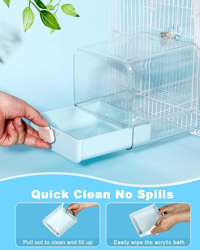 Hanging Bird Bath for Cage, 3 in 1 Multifunction Bird Bath/Bowl/House, Bird Cage Accessories Suitable for Small to Medium Birds Parakeet, African Grey, Conure, Cockatiel(6.8X6.8X6.8 inch Turquoise)
