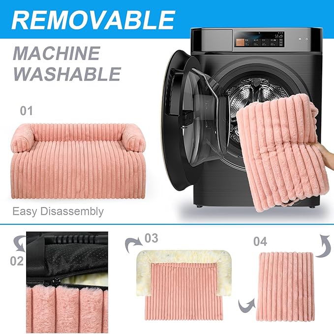 Wn's Day Luxurious Dog Couch Bed, Washable Calming Dog Couch Cover, Removable Couch Protector for Dogs, Waterproof Sofa Bed, Pet Bed Mats for Couch, Pet Couch Covers for Sofa(Pink, XL)