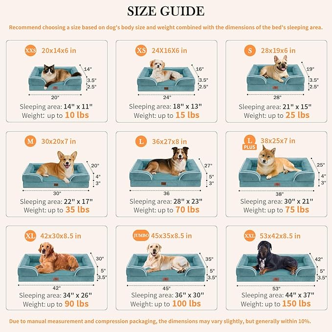 Comfort Expression Orthopedic Dog Bed for Extra Large Dogs 53x42 Inch, Waterproof Egg Crate Foam XXL Pet Bed with Removable Bolsters, Dog Couch with Washable Cover & Non-Slip Bottom, Washed Blue