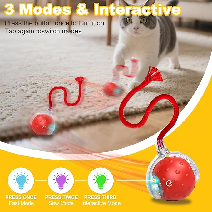 2-Pack Interactive Cat Toys Ball for indoor Cats＆Dog,Automatic Cat Toy with Smart Obstacle Avoidance & Bird Chirps ,Includes 4 Cat Spiral Spring,Cat Enrichment Toys for Indoor Cats(Red＆Yellow)