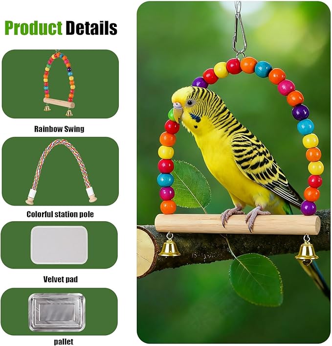 Portable Parrot Travel Cage Carrier with Small Swing Toy&Cage Colorful Toys Set Small Bird Parakeet Bag with Standing Perch Bird Carry Transport Bag (Black, Backpack/Swing)