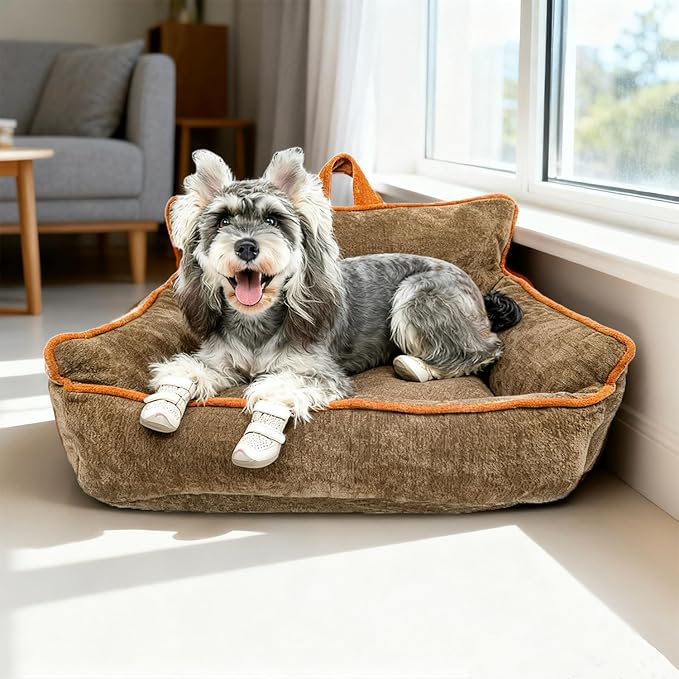 Orthopedic Dog Bed with Memory Foam, Washable Plush Pet Bed for Small, Medium & Large Dogs, Cozy Bolster Crate Dog Bed for Joint Support & Comfort.(Brown)