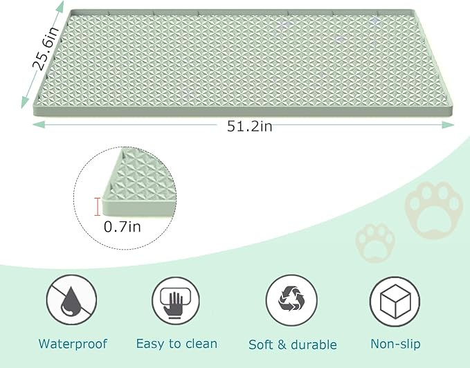 Cat Litter Mat for Litter Box, Silicone Large Cat Litter Trapping Mat - 51.2x25.6 in, Waterproof & Non-Slip, Durable & Easy Clean, Green