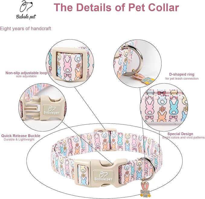 Easter Dog Collar for Giant Large Dogs - Pastel Bunny Easter Collars for Female Dogs, Cute Spring Girl Dog Collar, Lightweight Adjustable Cartoon Holiday Pet Collars XL