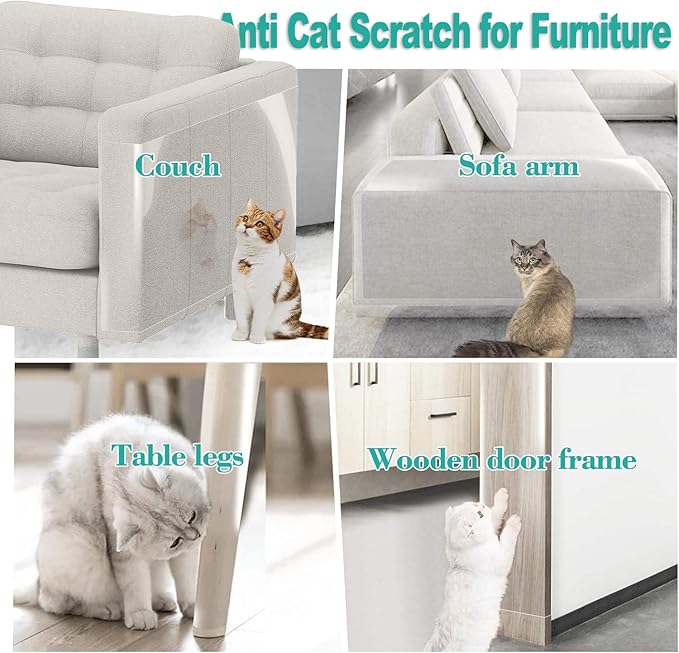 197"x12" Self-Adhesive Cat Scratch Protector Tape, Anti-Claw Couch Furniture Guard for Sofa Beds Doors Tables Walls, Clear Pet Scratch Deterrent