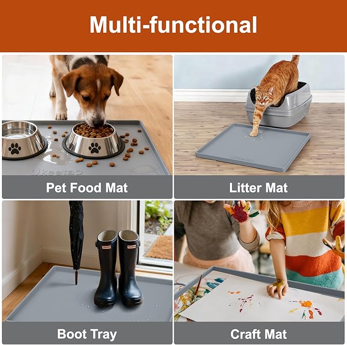 22" x 19" Extra Thick Waterproof Silicone Mat with Raised Edge, Under Sink Mat for Kitchen & Bathroom, Kitchen Cabinet Liner, Multi-Purpose for Storage & Protection, Gray