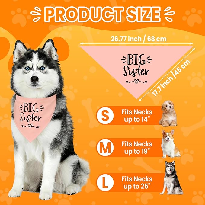 Big Sister&Baby Security in Training Dog Bandana, Dog Bandanas for Dogs Pet Accessories for Dogs Lovers Pregnancy Reveal Ideas, Soft Triangle Scarf for Small Medium Large Dogs (Big Sister Pink)