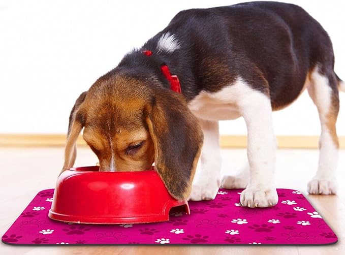 Dog Food Mat, Absorbent Water Bowl Mats Cat Pet Feeding Placemats Pink 17 * 30 inch
