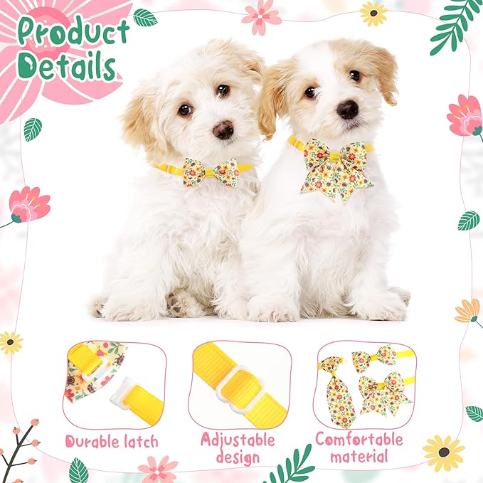Reginary 100 Pieces Dog Bow Tie Collar Set Include 40 Dog Neckties, and 30 Puppy Bowties, 30 Collar Flowers, Adjustable Pet Ties Grooming for Small Medium Cats Pets Supply(Floral)