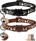 2PCS Breakaway Cat Collars with Bell Cute Kitty Glow in The Dark Adjustable Kitten Collars 7.9-13.0 Inch(Brown&Black)