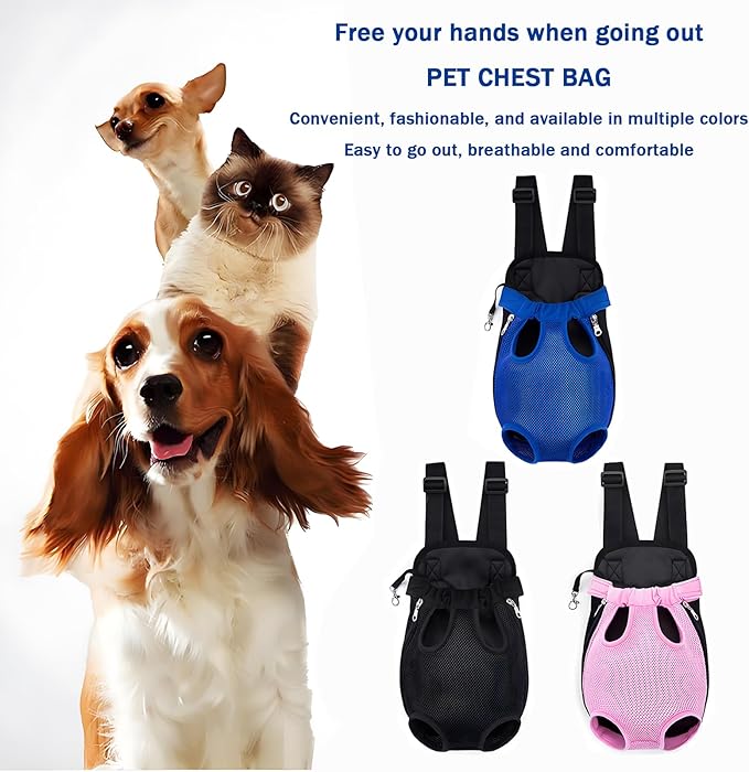 Pet Carrier Backpack, Adjustable Pet Front Carriers for Small Medium Dogs Cats 5-18 Lbs, Legs Out, Dog Cat Carrier Backpack for Hiking,Camping,Traveling,Cycling (Blue, Medium（Fit:5-10lb）)