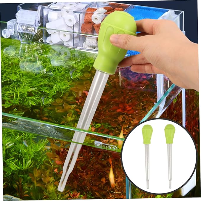 Happyyami 2pcs Manual Fish Tank Cleaner Gravel Adsorber Coral Feeder and Water Transfer Tool Compact Design for Easy Aquarium Maintenance and Waste Removal