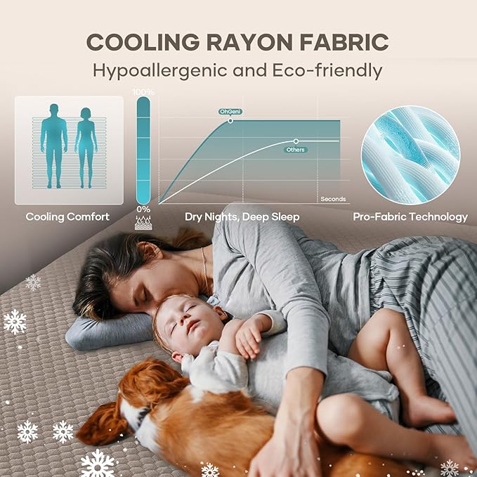 OhGeni 100% Waterproof Mattress Protector,Queen Size Mattress Soft Pad,Pet Hair & Bedwetting Resistant,Cooling Breathable Fitted Sheets,Washable Bed Cover,Non-Slip Deep Pocket,Noiseless,Brown
