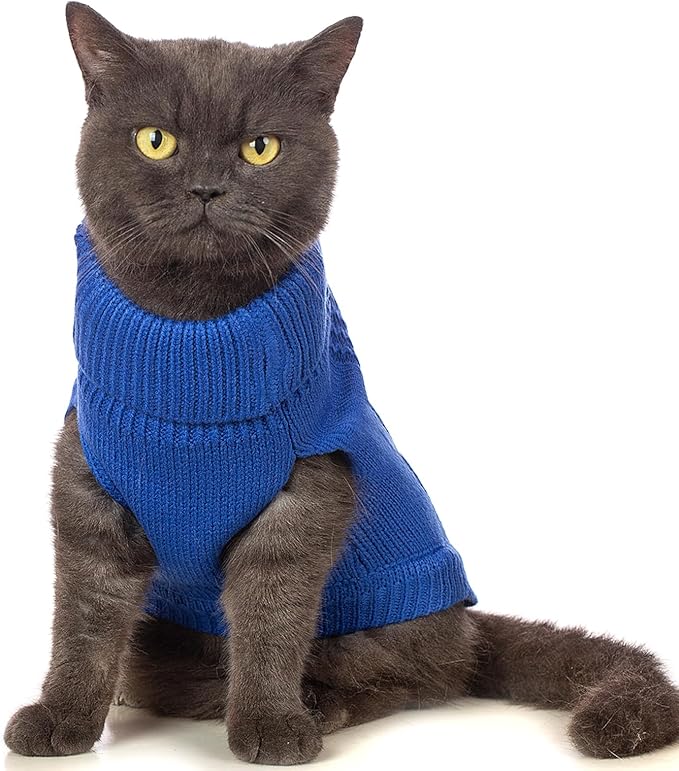 Stretchy Cat Sweater - 17 Colors & 6 Sizes | Snug Winter-Ready Knit for Boy/Girl Cats & Kittens(Dark Blue, Large)