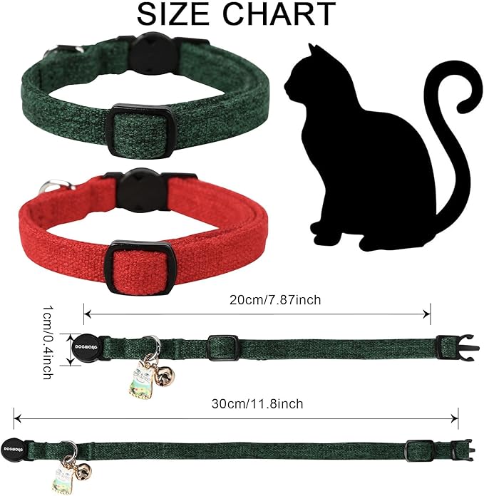 Cat Collar,2 Pack Holiday Cat Collars Breakaway with Bell, DOGWONG Safety Buckle Red Green Christmas Cat Collar for Girl Boy Cats and Small Dogs，Adjustable 7-12 Inch,Pet Supplies Accessories
