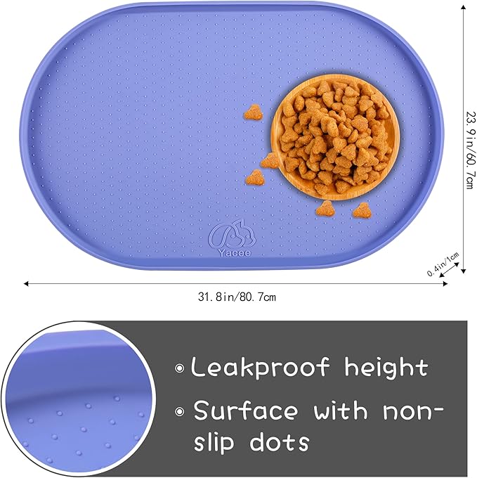 100% Waterproof 1.0" Raised Edge BPA Free Silicone Dog Food Mat, Pet Cat Feeding Mats Contain Spills Protects Floors, Placemats for Cats and Dogs Water Bowl Dishwasher XXL Large.