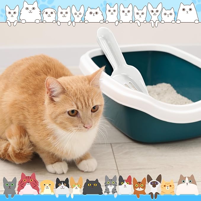 Bokon 6 Pack Disposable Cat Litter Scoop with Wide Slats Plastic Travel Kitty Poop Scooper for Cat Rescue Center Temporary Use When Traveling with Pets(White)