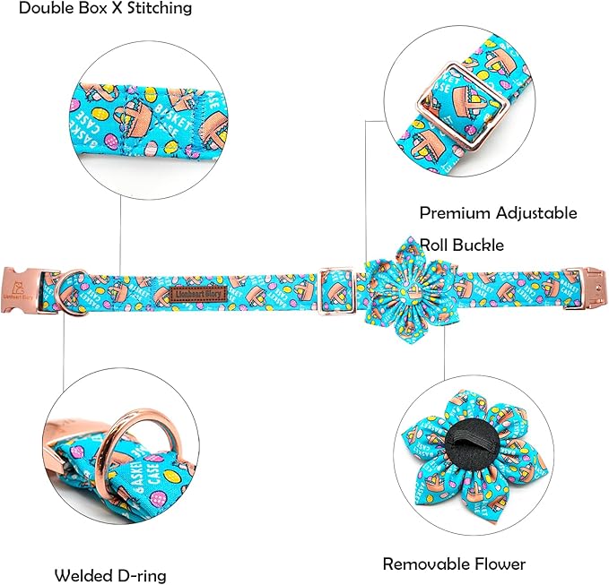 Lionheart glory Easter Day Dog Collar with Flower Dog Collar for Large Dogs, Easter Egg Dog Collars Colorful Dog Collar Spring Collars Pet Collar Flowers