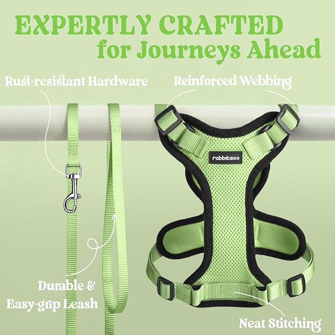 rabbitgoo Cat Harness and Leash for Walking, Escape Proof Soft Adjustable Vest Harnesses for Cats, Easy Control Breathable Reflective Strips Jacket, Light Green, XXS
