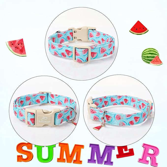Adjustable Summer Dog Collar, Cute Watermelon Dog Collars for Small Dogs, Lightweight Quick-Release Buckle Collar for Boy&Girl Dogs S