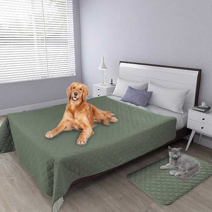 Easy-Going 100% Waterproof Dog Bed Cover, Non-Slip Pet Blanket for Furniture, Washable Couch Cover, Repleasement Sofa Cover (96x82 in,Greyish Green)
