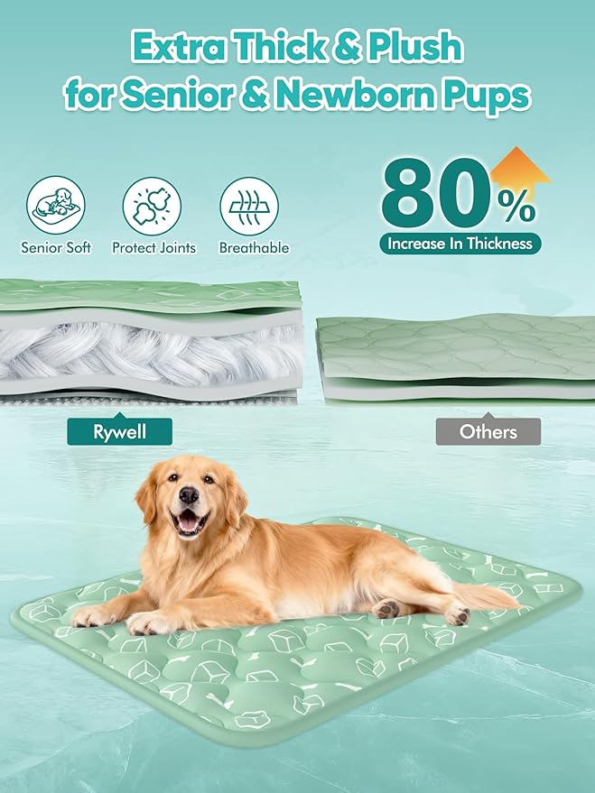 Rywell Dog Cooling Mat 2.0, Nature Green,44" x 32" Thick & Durable Cooling Mat for Extra Large Dogs, Long-Lasting Cool with Waterproof & Color-Changing Arc-Chill Tech (Q-Max>0.5) Washable& Non-Toxic