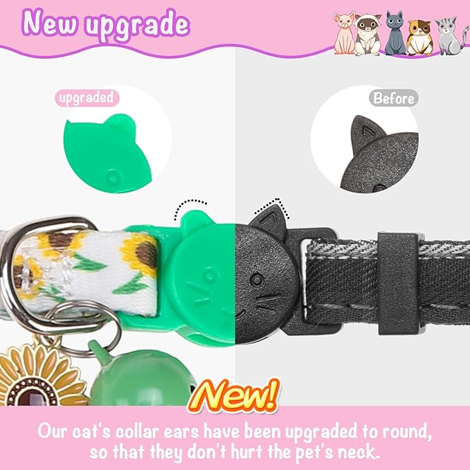 Breakaway Cat Collar with Removable Bow Tie and Bell, Cute Multi-Style Patterns, 3 Pack Safety Buckle Kitten Collars, Adjustable Pet Collar for Cats Puppy (Style B - Nature)