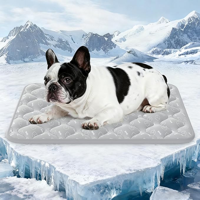 Rywell Dog Cooling Mat 2.0 - Elegant Grey Edition, 30 * 20 Thickened Cooling Pad for Dogs, Internal Waterproof & Endothermic Color-Changing Arc-Chill Cool Fiber (Q-Max>0.5) for Summer Comfort