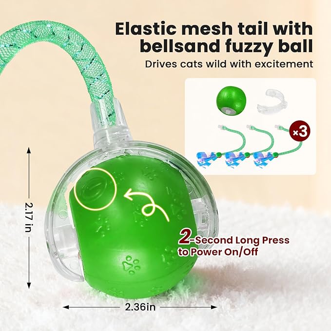 Rocfish Interactive Cat Toy for Indoor Cat, Smart Automatic Cat Chase Ball Toy (New Green)