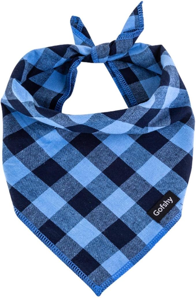Boy Dog Bandana XLarge-Blue Black Dog Scarf Buffalo Plaid Printing Adjustable Bib Handkerchief Accessories for Large Dogs (XL)
