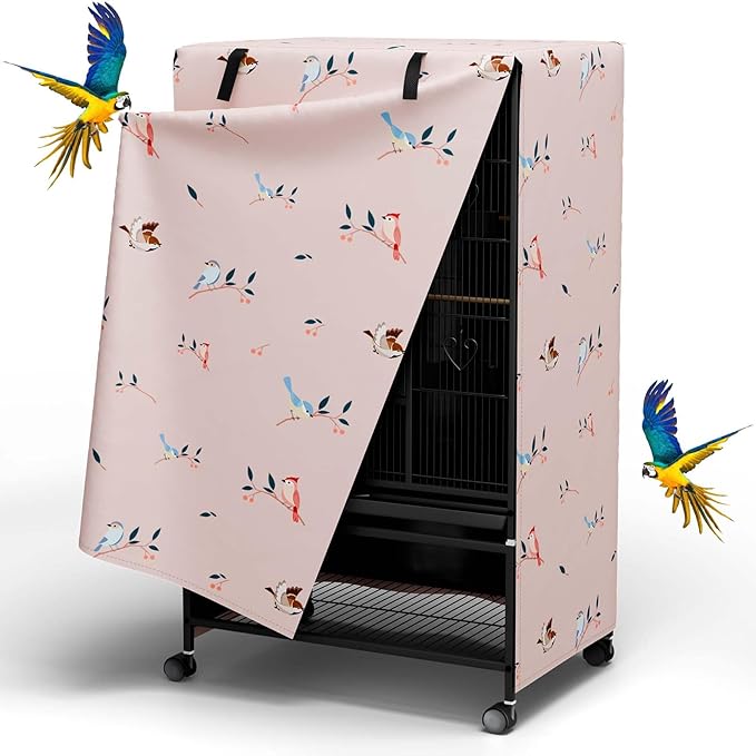 Tchvt Nighttime Bird Cage Covers with Zipper Panel Blackout Birdcage for Winter Universal Breathable Large Good Night Enclosure for Bird (Bird Designs, 26x19x40 inch)