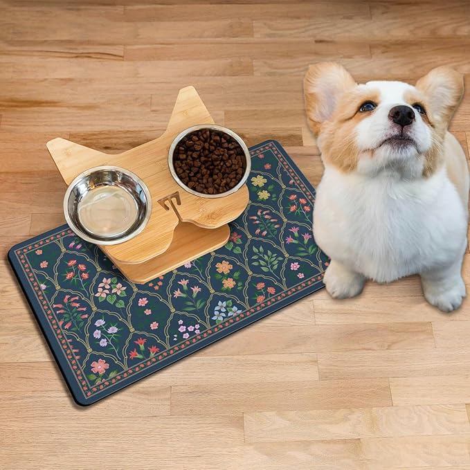 Absorbent Pet Dog Bowl Mat for Food and Water, Pet Cat Food Feeding Mat with Non Slip Rubber Backing, Dog Food Mats for Floors Waterproof, 17"x30"