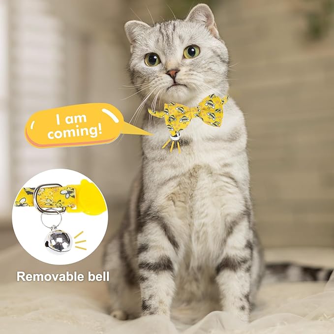 Breakaway Cat Collars with Bell & Cute Pendants - 3 Pack Adjustable Safety Kitten Collars - Decoration for Girl Boy Cats Puppy and Small Pets (Style C - Bee)