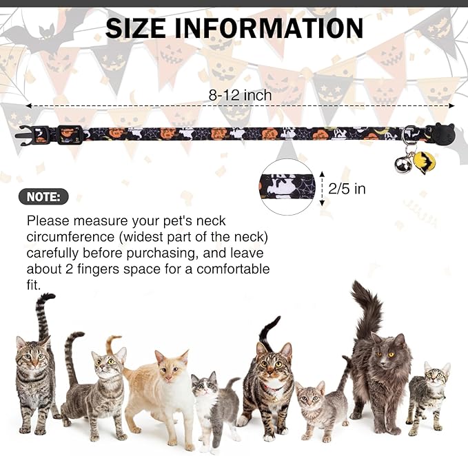 Halloween Cat Collar with Bells & Cute Pendant - Breakaway, Adjustable, 2-Pack Kitten Collar Safety for Female & Male Pets