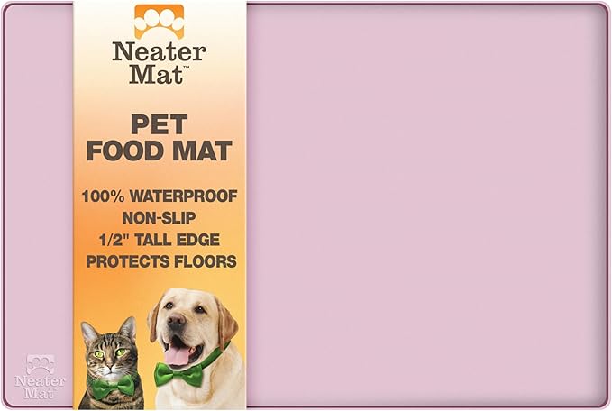 Neater Pet Brands Neater Mat Pet Mats for Food and Water, Cat & Dog Bowl Mat Waterproof Silicone, Feeding Tray, Dog Food Mats for Floors, Placemat w/Raised Edge for Under Bowls, 32" x 24", Light Pink