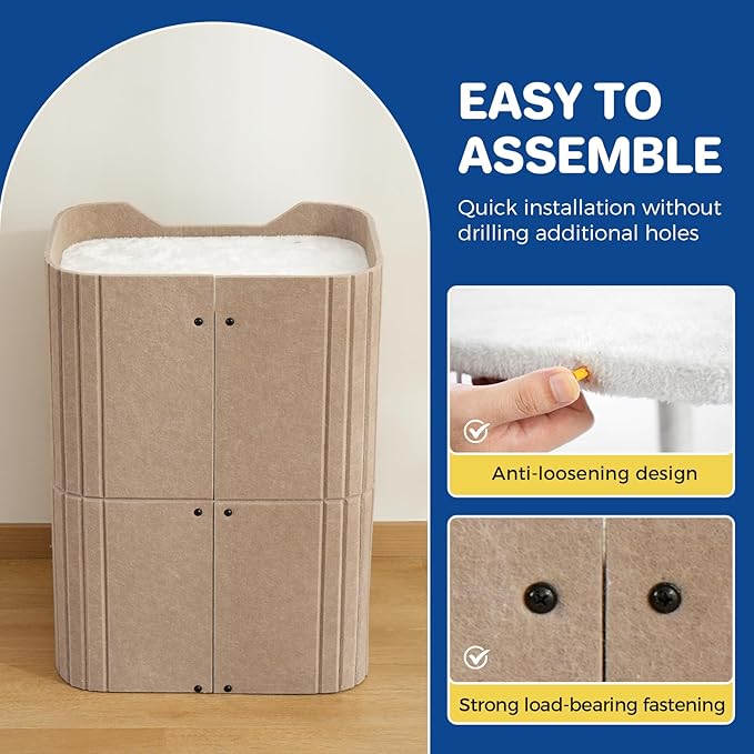 Cat House for Indoor Cats, 2-Storey Cat Bed Cave, Felt Cat Hideaway Condo with Resistant Scratching Freedom Kitten Cube for Multicats Beige